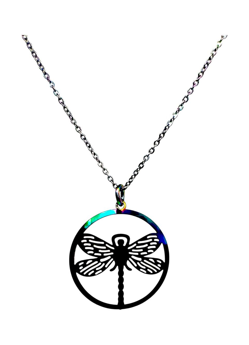 Indio Jewelry Titanium Dragon Fly Rainbow Necklace #7005